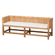 bali & pari Vivan Natural Rattan Bench - Handwoven Wicker Accent Seating with Cushion and Backrest